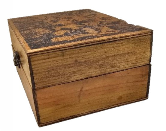 Handcrafted Wooden Jewelry Box with Wolf Design, Laser-Etched Lid,