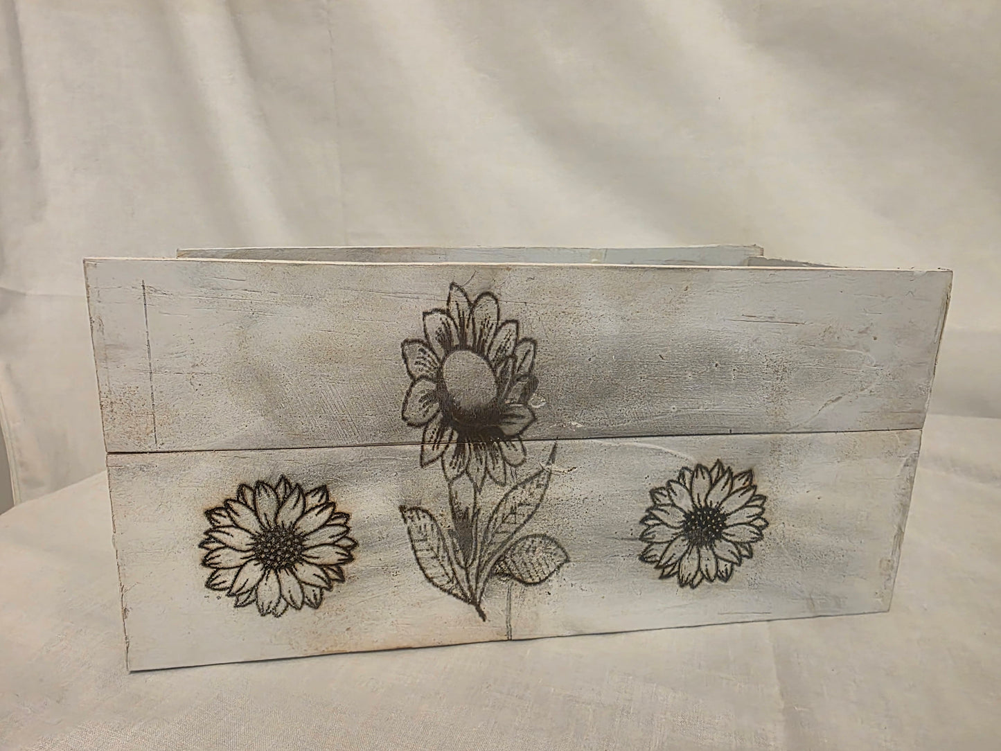 Rustic Wooden Kitchen Utensil Holder with Sunflower lasered Design,