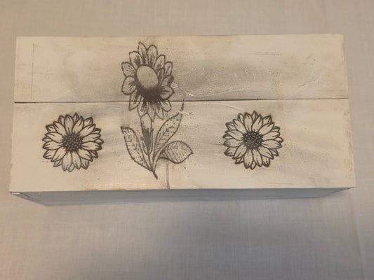 Rustic Wooden Kitchen Utensil Holder with Sunflower lasered Design,