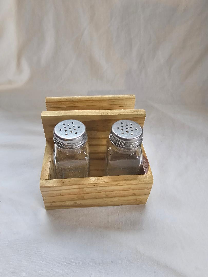 Handcrafted napkin holder with salt and pepper shakers